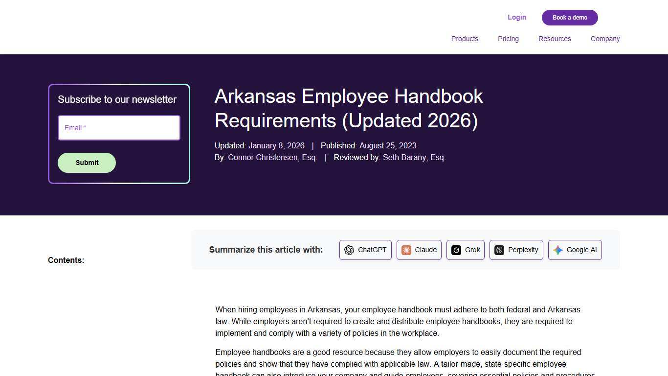 Arkansas Employee Handbook Requirements (Updated 2026)